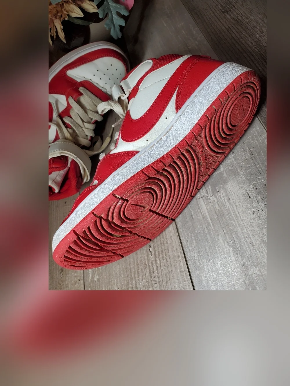 Nike Kids' Court Borough Mid 2 Red and White High-Top Sneakers Size 5Y Boy